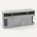**Moderne grijze TV-meubel met glazen deuren en open schappen**