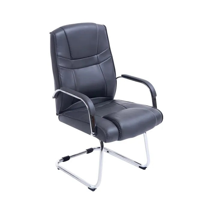 **Technische titel in het Nederlands: Ergonomische Zwarte Kunstlederen Vergaderstoel met Verchroomde Basis**